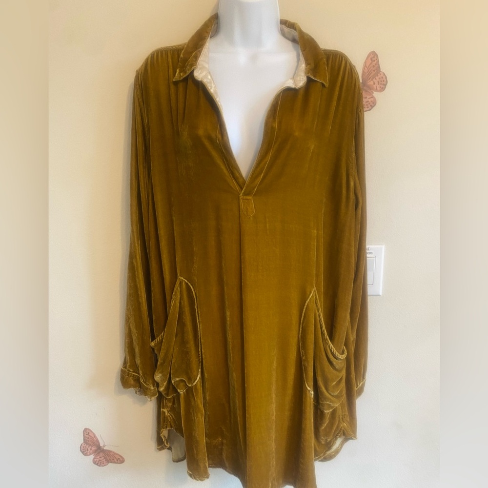 Free People x CP Shades NWOT Silk Blend Velvet Tunic L